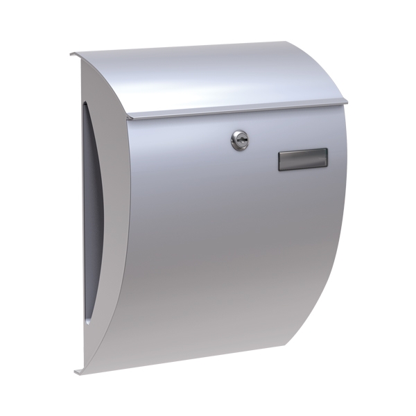 Briefkasten Stahl silber / mit Zeitungsfach Nr. BK 2000-S / mit Namensschild und 2 Schlüssel