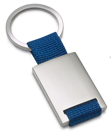 Metallschlüsselanhänger mit Textilband Nr. 10180-BE - silber/blau