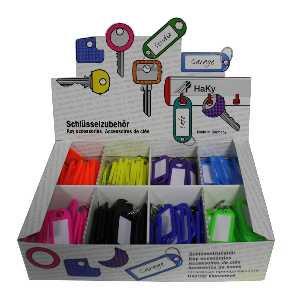 Schlüsselanhänger mit S-Haken + Öse / NEON VERKAUFSSCHAUKARTON, farblich sortiert