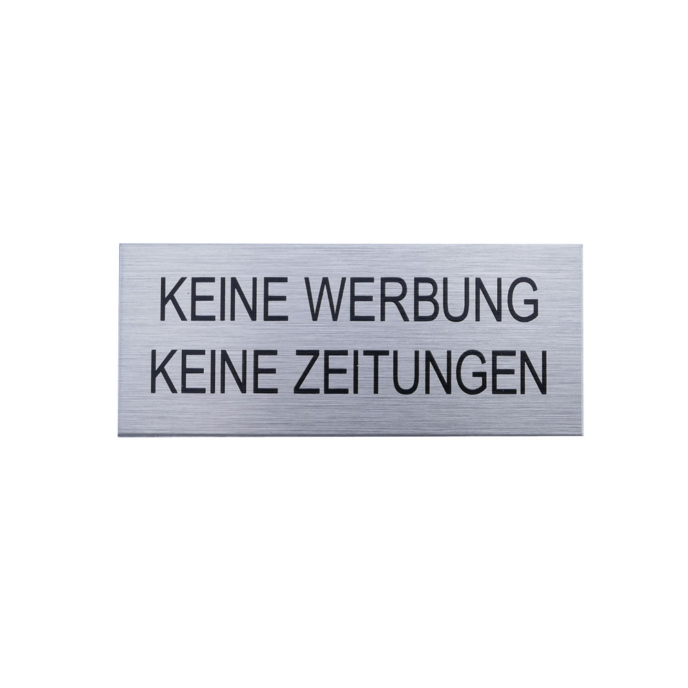 Aluminium-Klebeschilder in Edelstahloptik gebürstet / 60x25x1 mm / Keine Werbung + Zeitungen Aluminium-Klebeschilder in Edelstahloptik gebürstet / 60x25x1 mm / Keine Werbung + Zeitungen