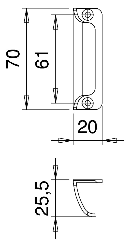 Hebetürgriff / F1-eloxiert Abmessung: 70 x 20 x 30