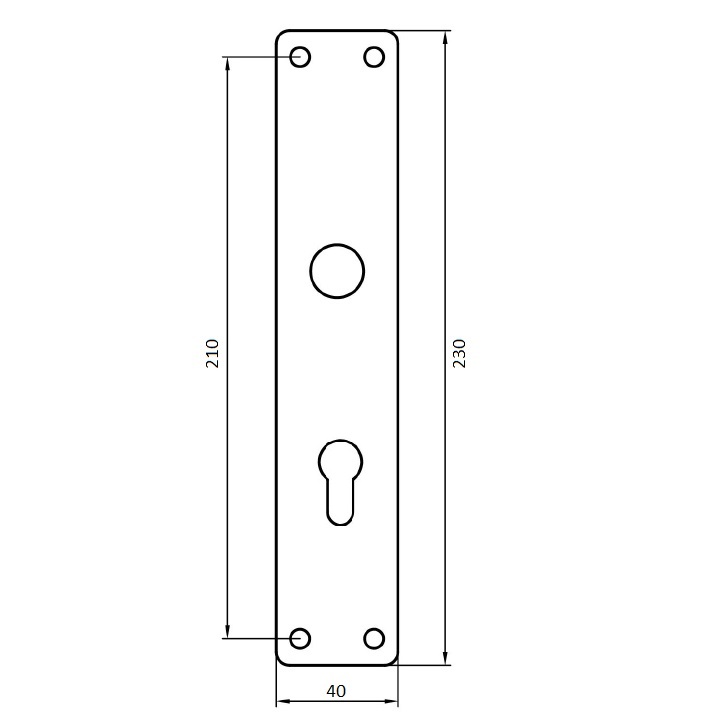 Gegossenes Knopflangschild / Abm.: 230 x 40 mm Nr. 230/40KL / PZ-gelocht / 72 mm / F2-eloxiert