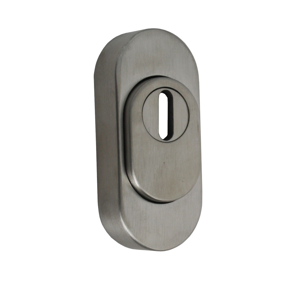 Edelstahl-Schutzrosette mit Kernziehschutz für Metalltüren / oval / Zylindervorstand: 10-17mm