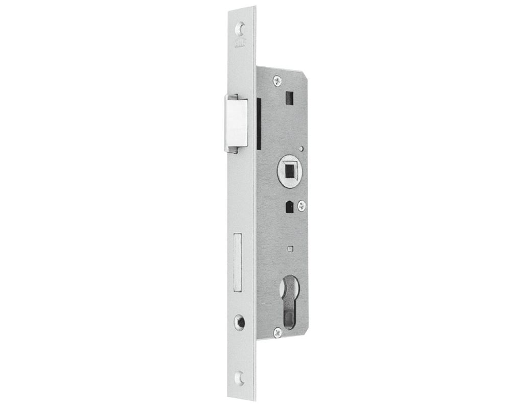 Glastürschloss / Stulp Alufinish 235x20mm käntig / 25 Dorn / 72 mm / 8 mm / DLS