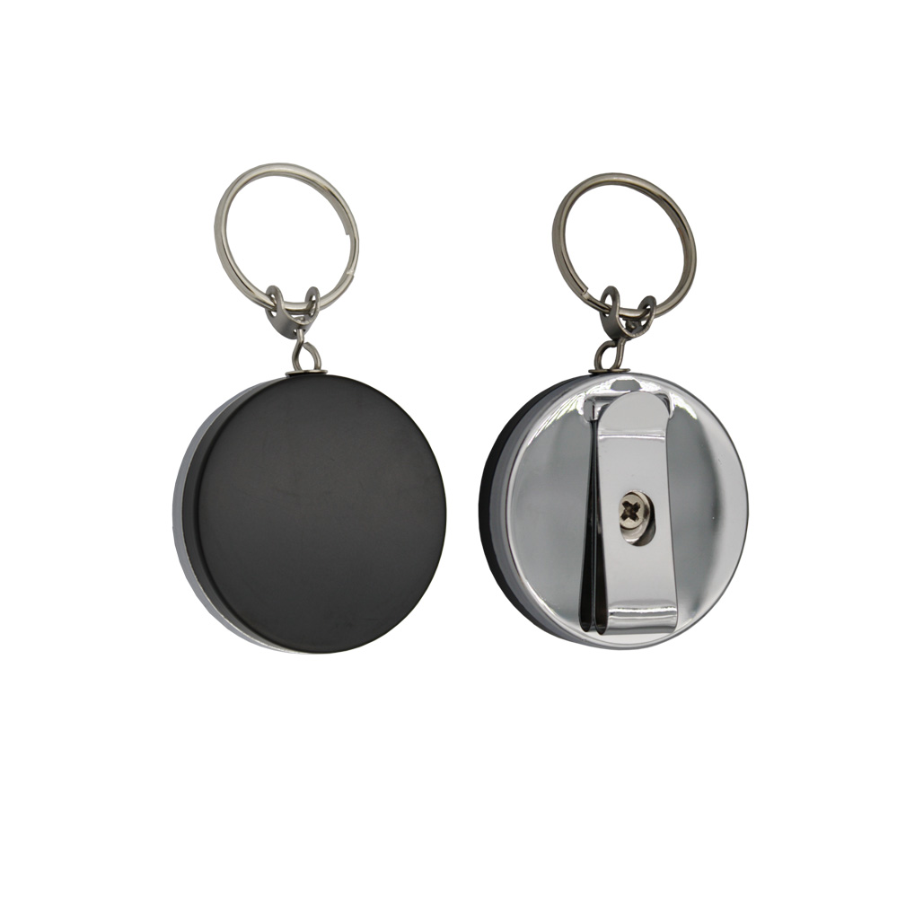 Gürtel-Clip mit ausziehbarer Schlüsselkette "klein"/ Ø 40 mm / Rollmatic / mit schwarzer Kappe Gürtel-Clip mit ausziehbarer Schlüsselkette "klein"/ Ø 40 mm / Rollmatic / mit schwarzer Kappe