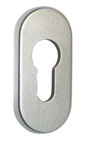 PZ-Ovalrosette mit Kunststoffunterkonstruktion mit verdeckter Verschraubung / F1-eloxiert PZ-Ovalrosette mit Kunststoffunterkonstruktion mit verdeckter Verschraubung / F1-eloxiert