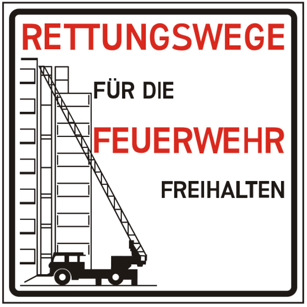 Rettungswege für die Feuerwehr freihalten 500 x 500 mm Rettungswege für die Feuerwehr freihalten 500 x 500 mm