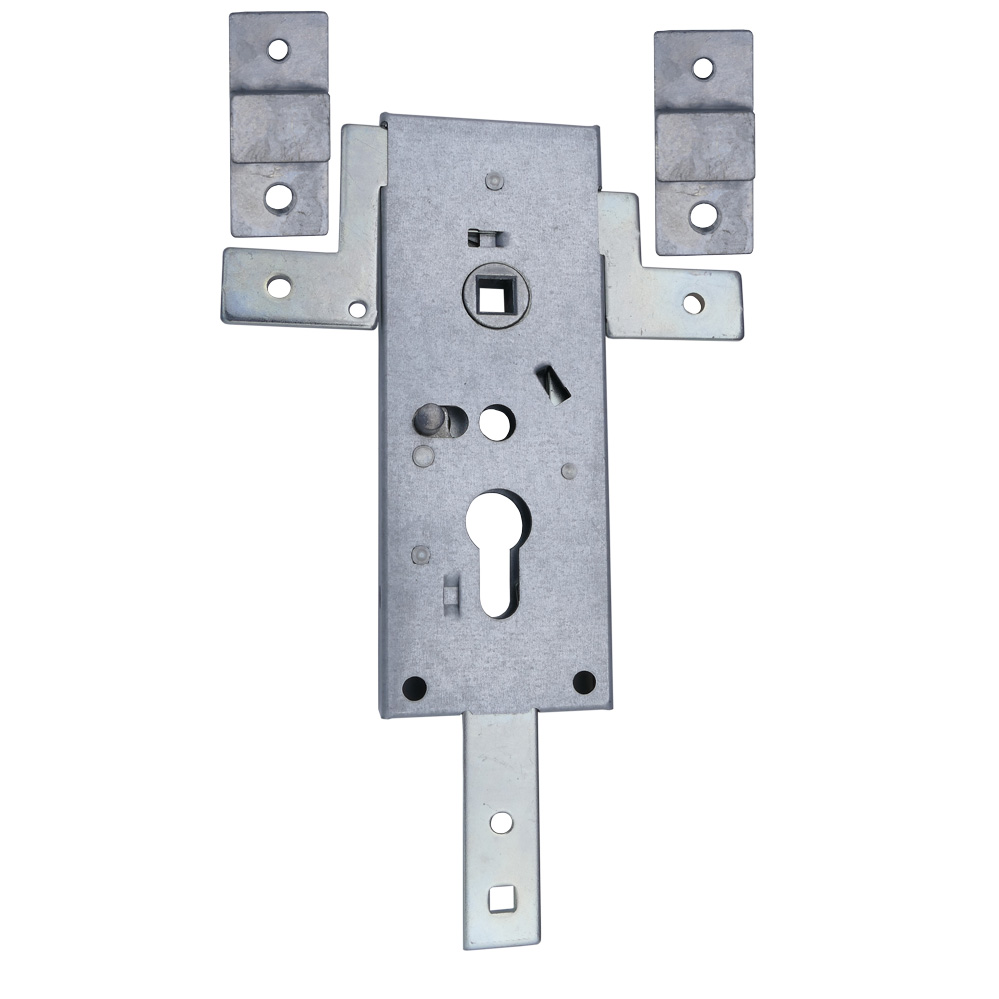 Garagentorschloss/ 159x59 mm / 60 mm Entfernung / Kombination: seitlicher Ausschluss und nach unten/ Garagentorschloss/ 159x59 mm / 60 mm Entfernung / Kombination: seitlicher Ausschluss und nach unten/