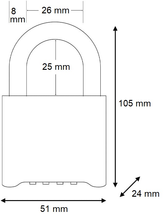 Vorhängeschloss mit 4-stelliger Zahlenkombination Gehäuse aus Zink mit Messing finish (52 x 38 mm)